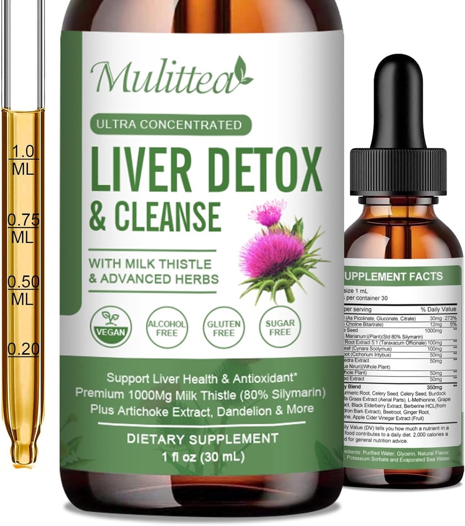Liver Health Liquid Drops - Support Liver Cleanse Detox & Fix with Artichoke Milk Thistle Silymarin Extract, Dandelion, Turmeric, Berberine to Renew w / 21 פוטנט Herb-נוטרינטים