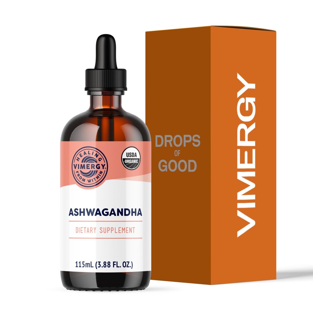 Vimergy USDA אורגני Ashwagandha נוזל לחלץ, 57 משרתות - טיפות תוסף סטרס - הסתגלות - תמיכה פונקציונלי קוגניטיבי - תמיכה בשינה - אלכוהול חינם, לא-GMO, טבעוני & Paleo Friendly מ"ל)