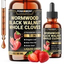 11in1 Wormwood נוזל טיפות - Black Walnut Wormwood נוזל לחלץ עם כל Cloves, Reishi, Peppermint, Oregano, Aloe Vera, Anise Seed - 2 FL OZ - 60 ימים אספקה - Strawberry פלמור