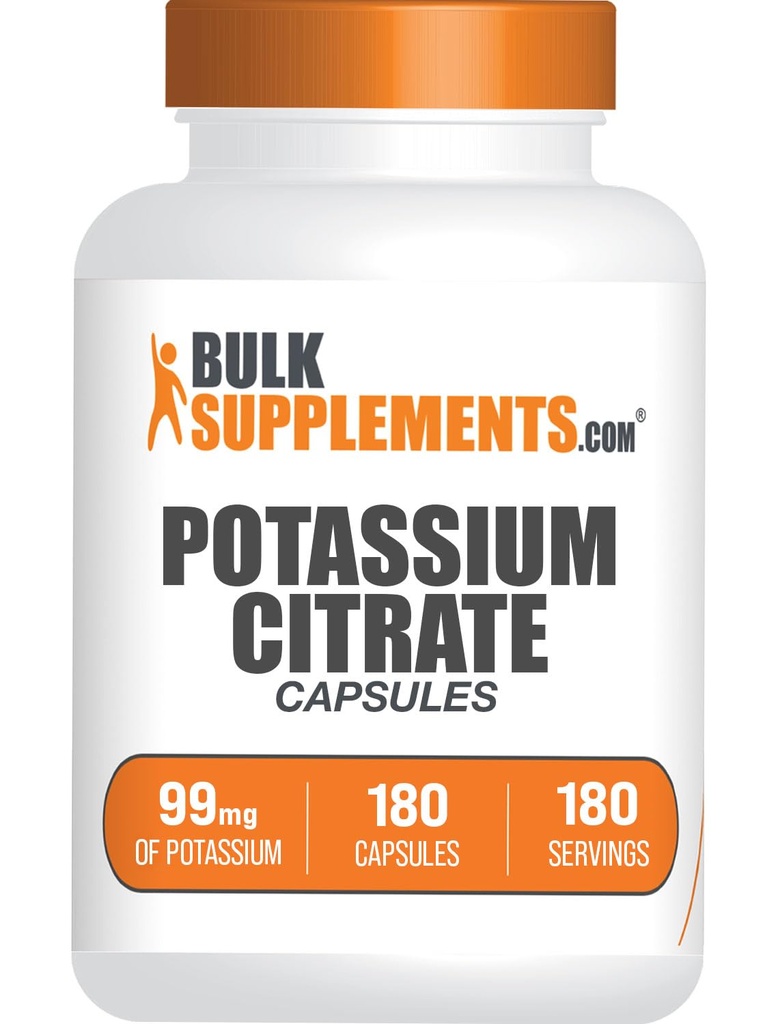 BulkSupplements.com Potassium Citrate כמוסות - תוספי Potassium, Potassium Citrate 99 מ"ג - תוספי Citrate, Potassium Pills - 1 קפסולה לשרת, 180 קפסולות (Pack of 1)