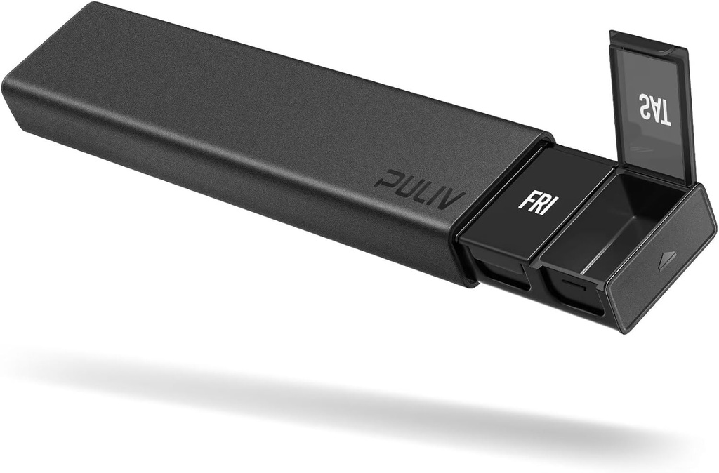PULIV כפול Black Lightהוכחה שבועי מארגנת גלולות, תוספת גדולה של גלולת גלולות 7 עם עיצוב הגנת הפרטיות, BPA-Free Daily Pill Cases עבור ויטמינים, שמן דגים, תרופות, תוספי מזון,