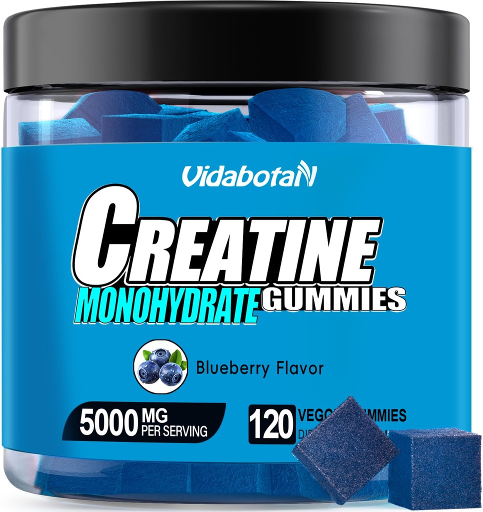Creatine Monohydrate חניכיים עבור גברים ונשים-5g של Creatine Monohydrate כדי לשרת - להגדיל כוח ולבנות שריר, Sugar חינם, Vegan, Blueberry Flavor, 120 הרוזן,B571