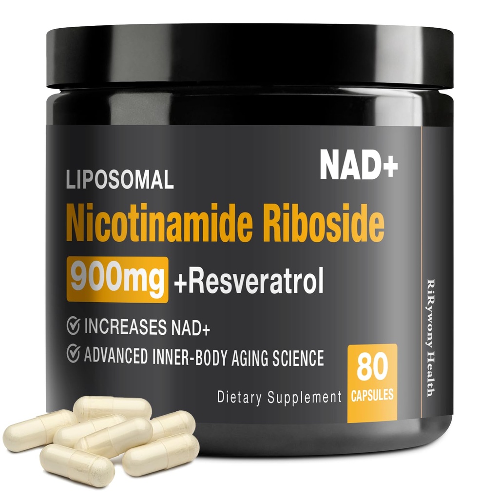 תוסף NAD - NAD+ עם Nicotinamide Riboside (NR) ו Resveratrol Quercetin 900 מ"ג אורגני טהור NAD Plus לתיקון תפקוד המוח התאיבי, 80 קפסולות
