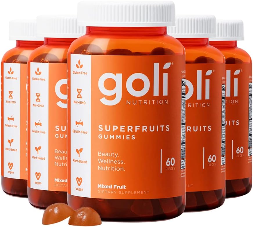 תוספי תזונה טבעיים, SuperFruits Beauty Gummy ויטמין 300 Count - Collagen-Promoting Ingredients - פירות מעורבים, טבעוני, מבוסס צמחים, non-GMO, Gluten-Free & Gelatin חינם
