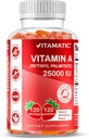 Vitamatic Sugar Free ויטמין A 25000 IU Gummies (Retinyl Palmitate) - Natural Strawberry Flavor - 120 מטבוליזם מבוסס Pectin (3 בקבוקים)
