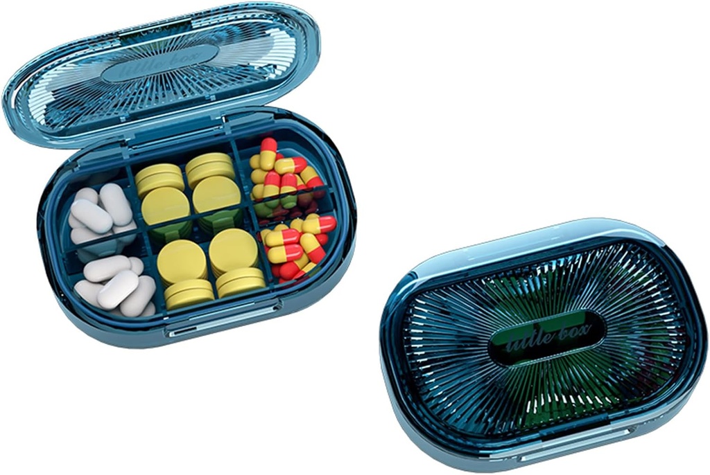 Small Pill Box, Moisture Proof Pill Case, Travel Pill Organer for Pocket Purse, Daily Portable Medicine, Fish Oil, תוסף (כחול)