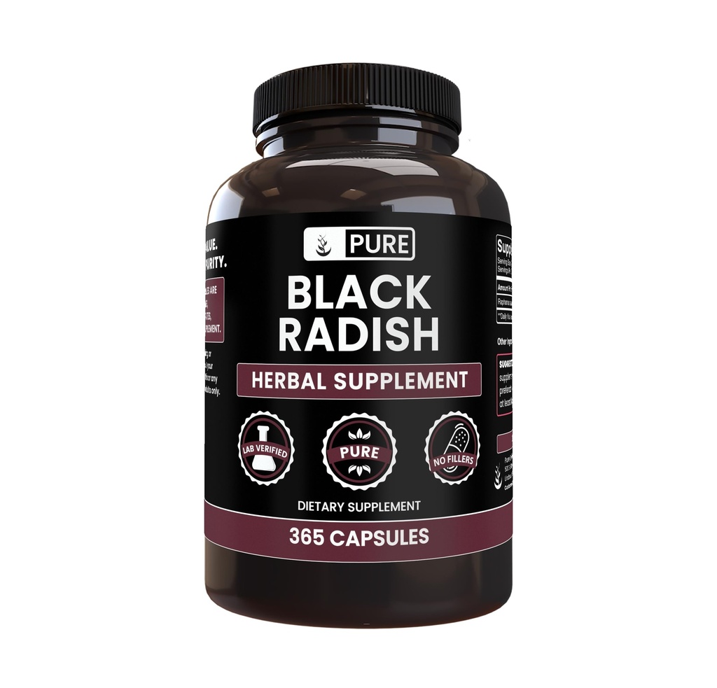 Pure Original Ingredients Black Radish (365 קפסולות) No Magnesium Or Rice Fillers, Always Pure, מעבדה מאומתת