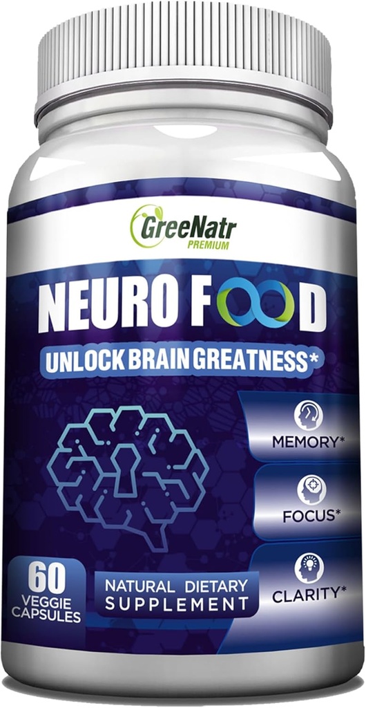 GreeNatr Brain Supplements for Memory and Focus - גינקו בילובה קפסולות המוח Booster בתוספת B1, Folic Acid & Calcium - תוספי זיכרון עבור קפסולות קוגניטיביות ומוח 60 (1בק)