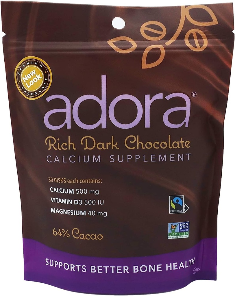 Adora Calcium תוסף, שוקולד כהה סחר הוגן, אריזה של 12 - 30 ct