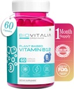 BIOVITALIA ויטמין B12 קפסולות Methyl Cobalamin תוסף 1000 מ"ג צמחים מבוססי קפסולות - תמיכה בתפקוד עצבי ומטבוליזם מועשר עם חיטה Grass Spirulina Beetroot - 60s טבעוני Caps