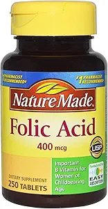Nature Made Folic Acid 400 mcg (665 mcg DFE) טבליות, 250 הרוזן (Pack of 3)
