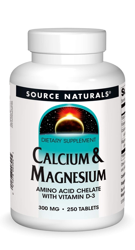 מקור Naturals Calcium & Magnesium, Amino Acid Complex עם ויטמין D-3, 300 MG - 250 טבליות