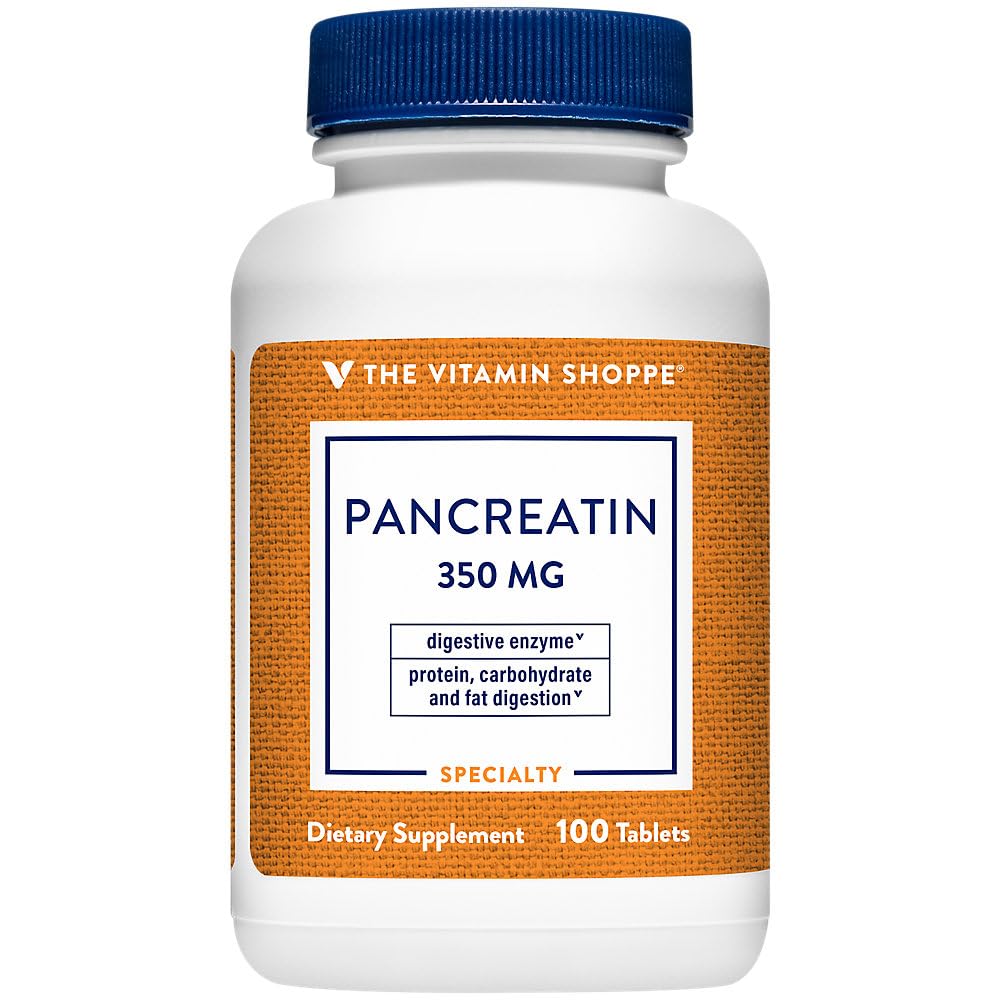 ויטמין Shoppe Pancreatin 500MG, תוסף אנזה טבעי, תומך עיכול של שומן, חלבונים, carbohydrates (100 טבליות)