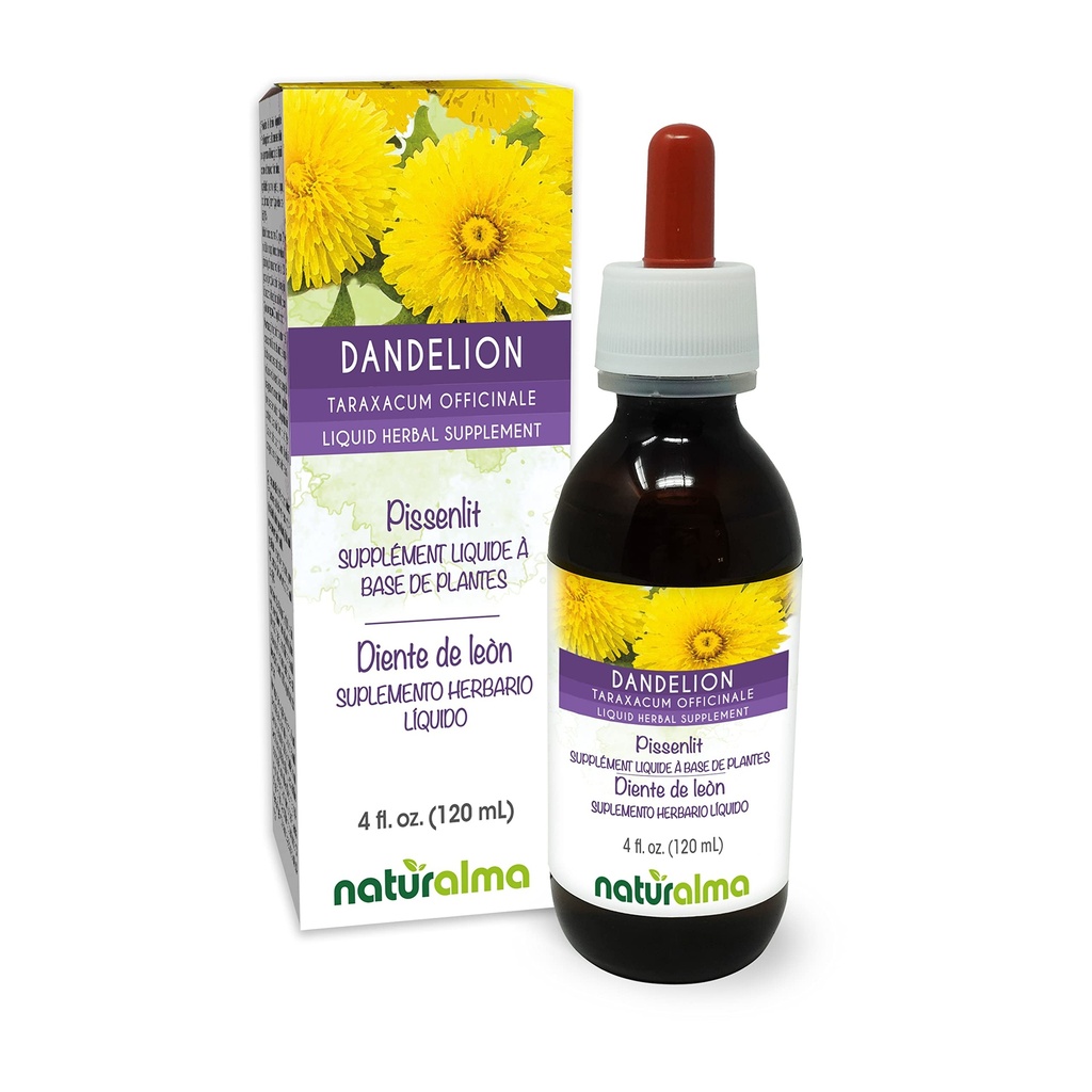 Naturalma Dandelion (Taraxacum officinale) Root and Herb Alcohol-Free Tincture - 4 oz נוזל לחלץ טיפות - תוסף צמחי - טבעוני