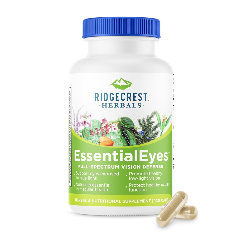 Ridgecrest Herbals EssentialEyes, תוספי ויטמין עין טבעי, מכיל Lutein, Zeaxanthin, Bilberry לחלץ, תומך עין וחזון בריאות (120 טבעוני קפלים, 30  משרת)