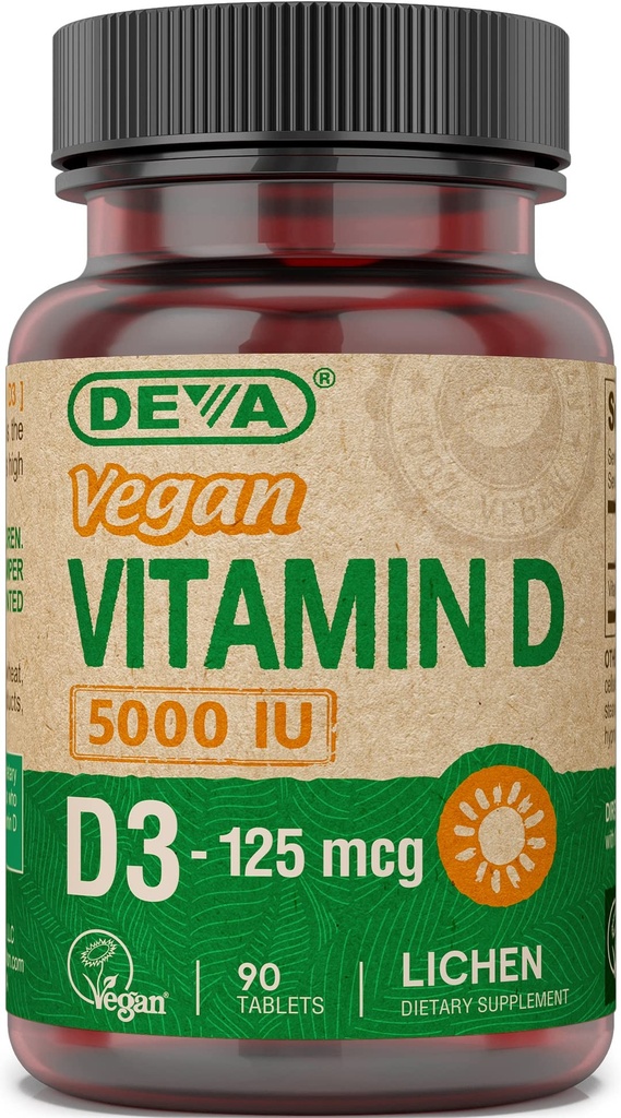 ויטמין D3 5000 IU, תוסף שמש, 125 mcg של טבעוני D3, 90-Count בקבוק