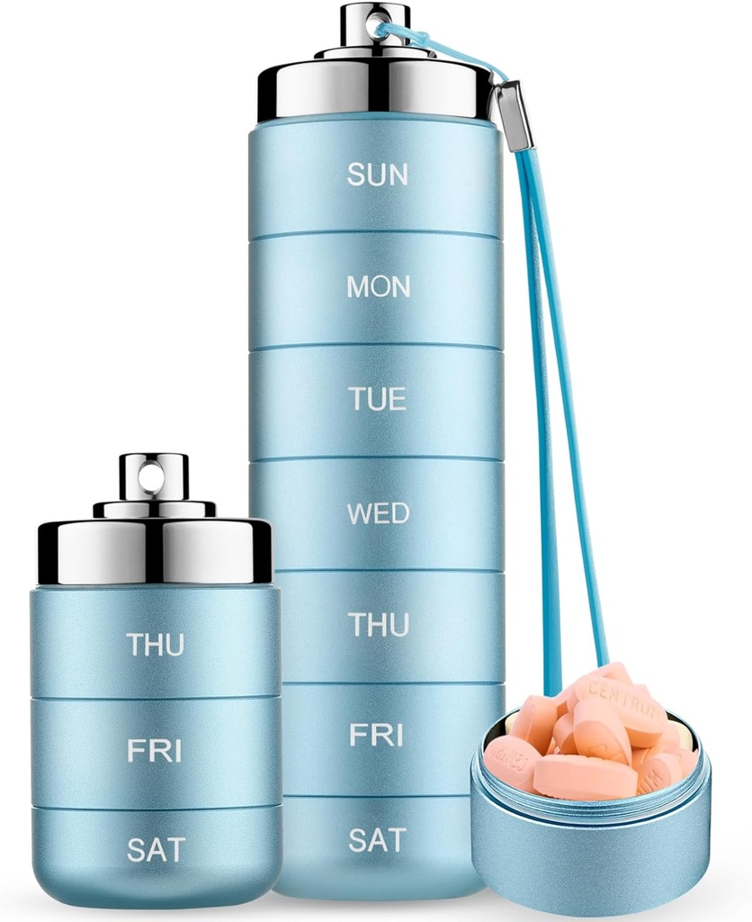 Mossime Metal Pill Productionser Weekly, Stackable Waterware Travel Pill Box, Largeאלומיניום Alloy Pill Case Container, BPA חינם 7 Day Daily Medicine מארגנת עבור ויטמין, שמן דגים, תוסף שמן,