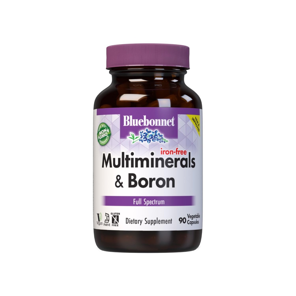 Bluebonnet Multi מינרלים Plus Boron Vegetarian כמוסות ללא ברזל, ספירה לבנה 90