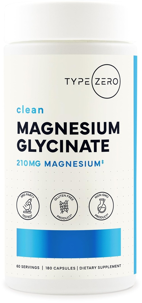 סוג Zero Magnesium Glycinate (210mg | 180 קפסולות) Pure, non-GMO, Gluten Free, Natural High Absorption Magnesium תוסף