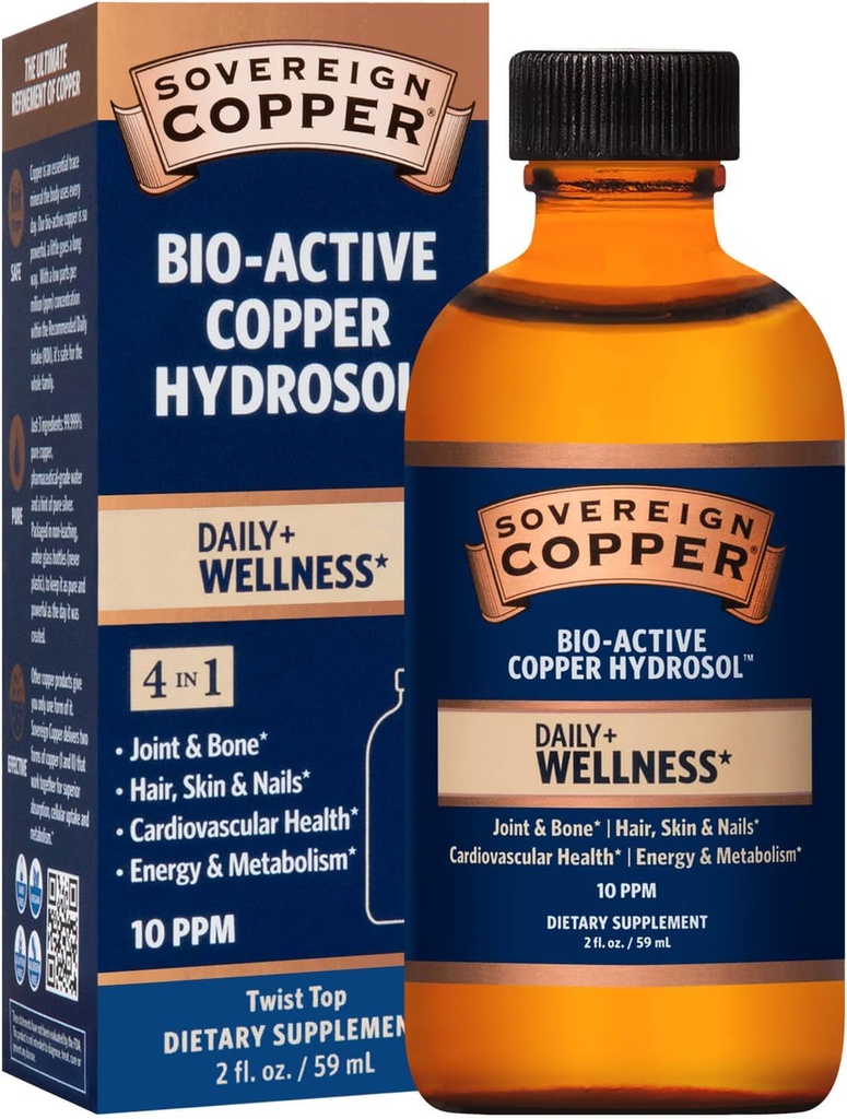 ריבונית Copper Professional 4in-1 בריאות תמיכה, משותף ועצמות, שיער, עור וציפורים, Cardiovascular Health & Energy, Bio-Active Copper Hydrosol, 30 ppm, Liquid Twist Top, 2 Fl Oz (59 mL)