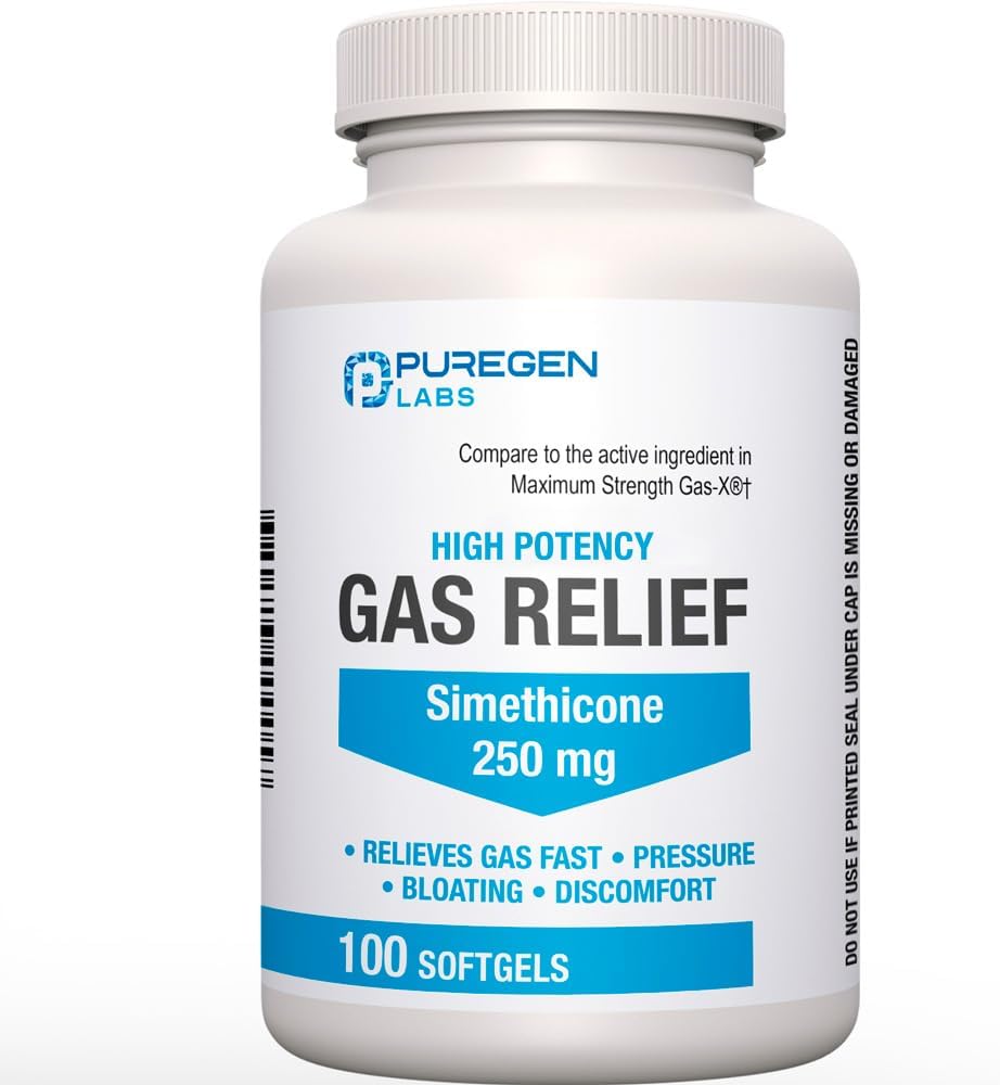 כוח מקסימלי גז הקלה Softgels עם Simethicone 250 מ"ג לחץ, Bloating and Painful Discomfort לעומת Gas-X ו Phazyme -100 הרוזן