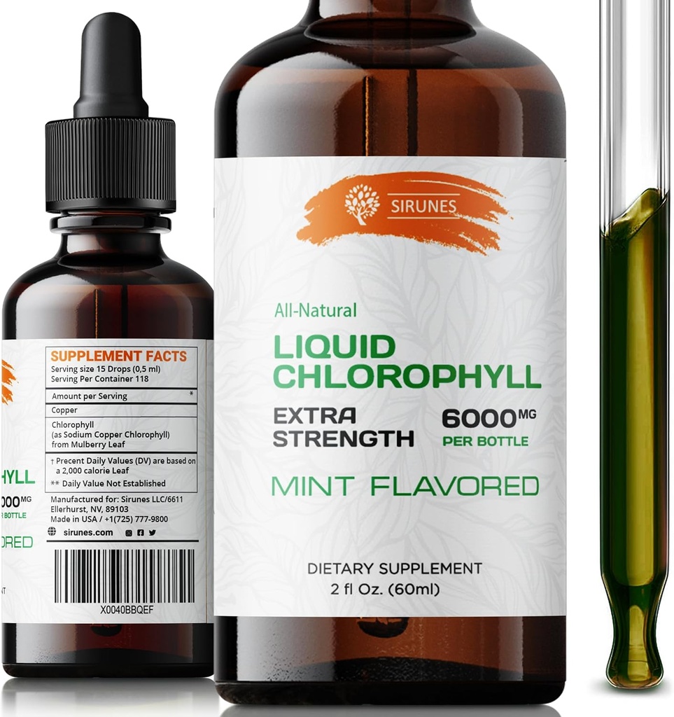 נוזל Chlorophyll טיפות - Natural Sodium Copper Chlorophyllin לחלץ - ניקוי ותמיכה מערכת החיסון שלך ואנרגיה באופן טבעי - טבעוני, non-GMO Dietary Greens Tincture - 2 fl. Ozבק