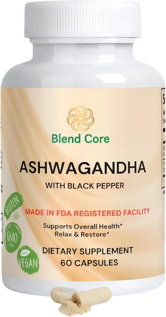 Ashwagandha עם Black Pepper Ashwagandha תוספי - 60 Count Pure Ashwagandha קפסולות עבור תמיכה החיסון, אנרגיה Boost - Non-GMO Vegan Friendly Ashwagandha Complex Complex Complex