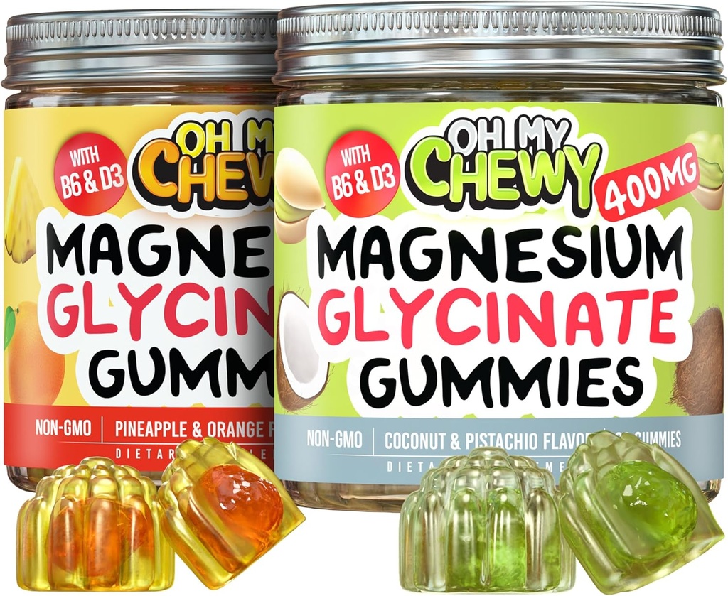 Magnesium Gummies Bundle - 2 בקבוקים (60 כל אחד) - Pineapple Orange & קוקוס Pistachio