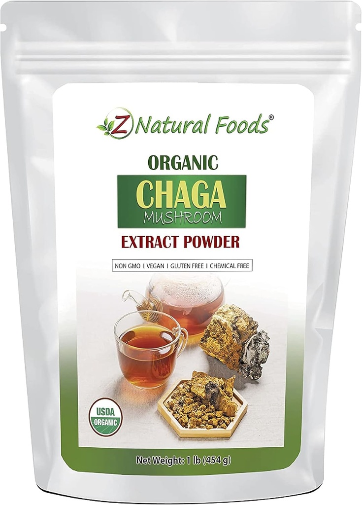 Z מזונות טבעיים Chaga Mushroom אבקת לחלץ, ריכוז Premium Mushroom עבור תמיכה בריאות Immune, אנרגיהze הבוקר שלך על ידי הוספת זה קפה ותה, 1 lb