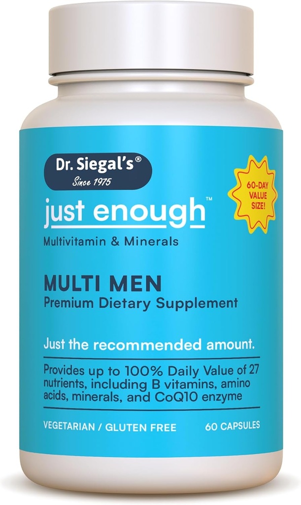 Dr. Siegal's Just Enough Multivitamins for Men - 60 קפסולות - 60 משרתות Vegetarian Multivitamin for Men כמוסות - Men's Daily Multivitamin - Mens Multivitamins & Multi מינרלים