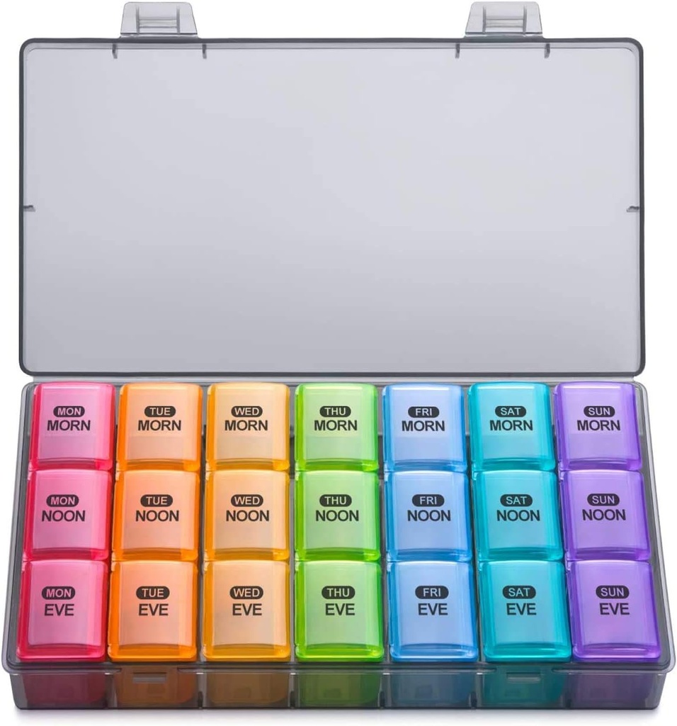 Sukuos Weekly Pill Productionser 3 Times A Day, גדול 7 Day Pill Box Case, מארגנת תרופות שבועיות Box Case, Portable Travel Container for ויטמינים שמן דגים