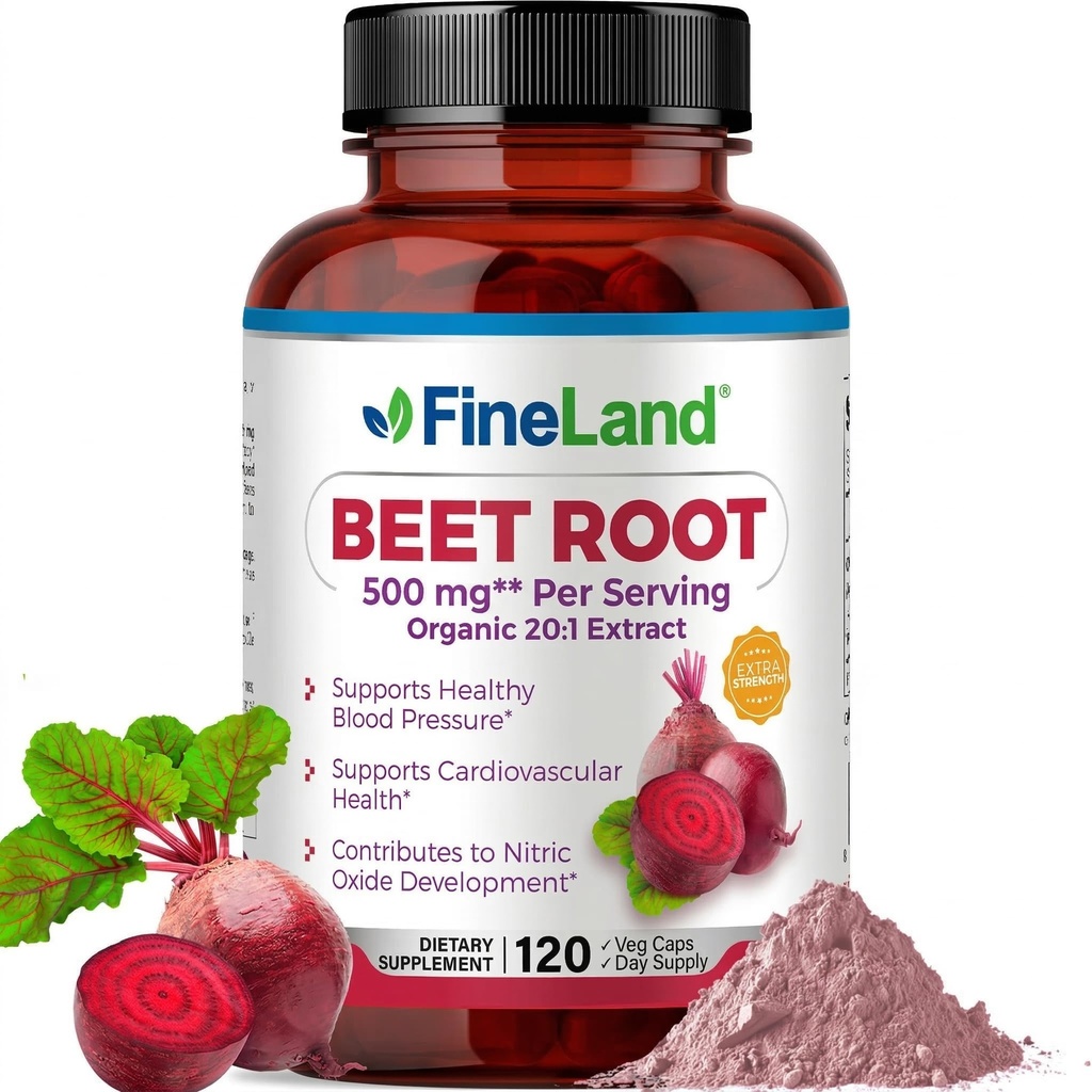 FineLand Beet Root כמוסות | Blood Pressure Support 10,000 מ"ג שווה לשרת | 20:1 לחלץ, 120 קפסולות טבעוניות - Immune System, Circulation & Heart Health - Non GMO, Made in USA