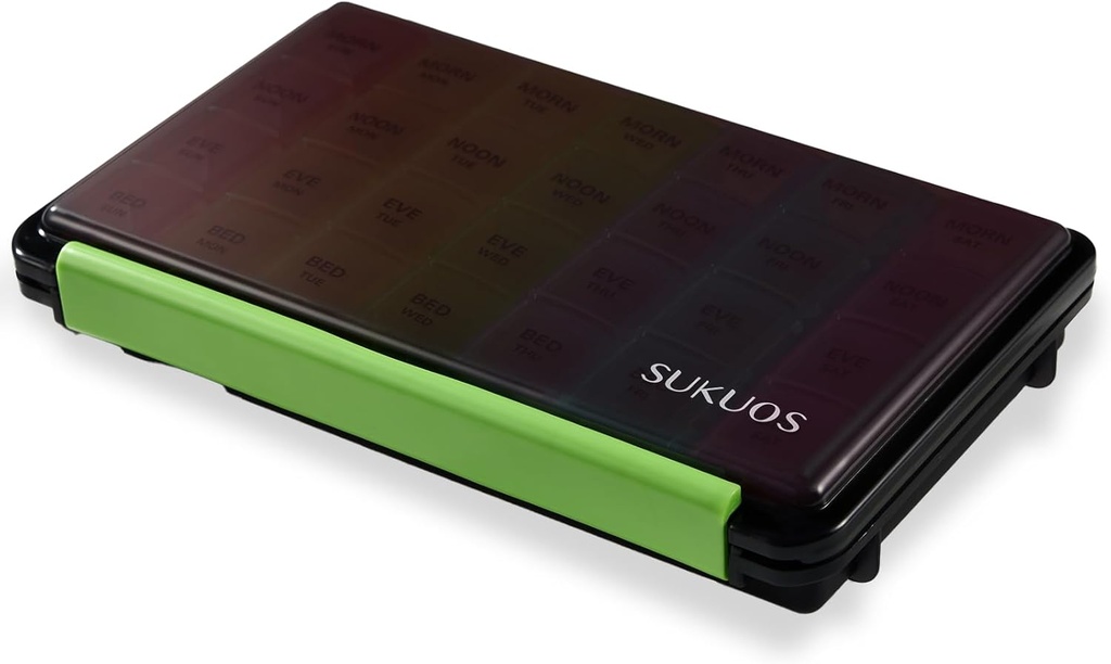 Sukuos Weekly Pill מארגנת 7 ימים ביום 4 פעמים ביום, Moisture-Resistant Large Daily Pill Box Medicine Cases for ויטמין/Fish Oil/Supplements (שחור)