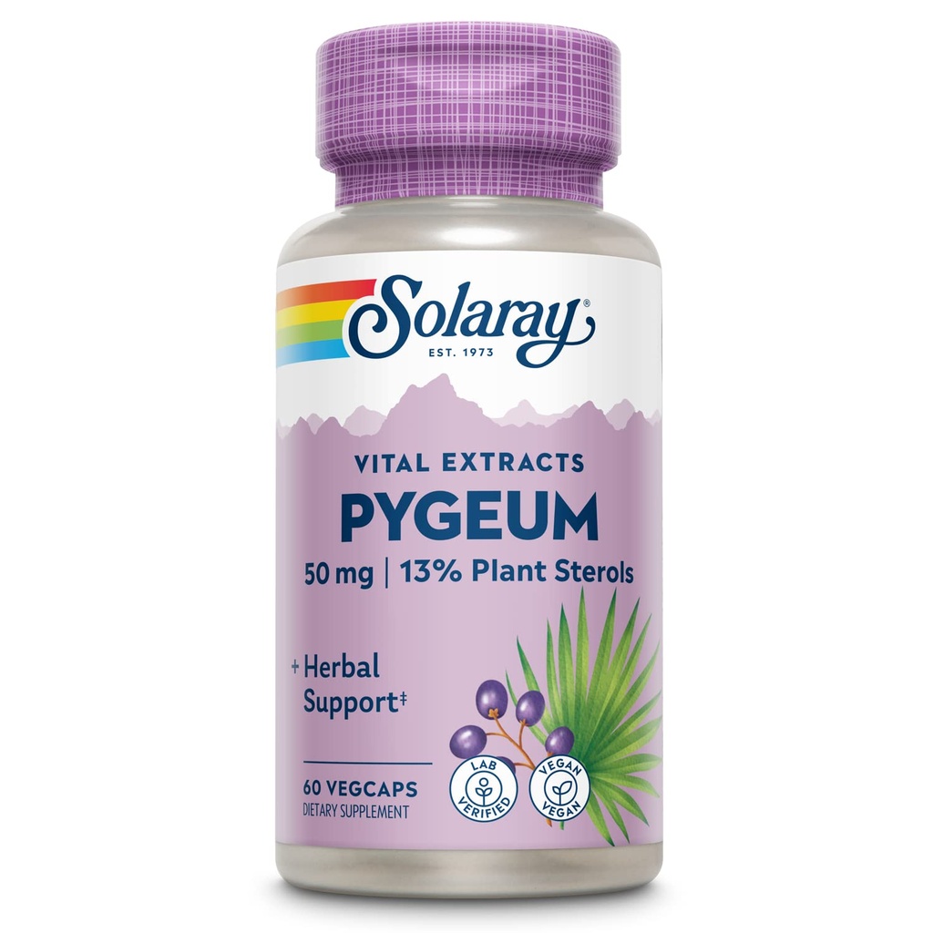 SOLAרי Pygeum Bark לחלץ 50 מ"ג - תוספת Pygeum לתמיכה בבריאות Prostate - הבטיח להכיל 6.5 מ"ג צמחים Sterols כמו Beta Sitosterol, Non-GMO, טבעוני, 60 יום ערבות, 60 הגשה, 60 VegCaps 60 VegCaps
