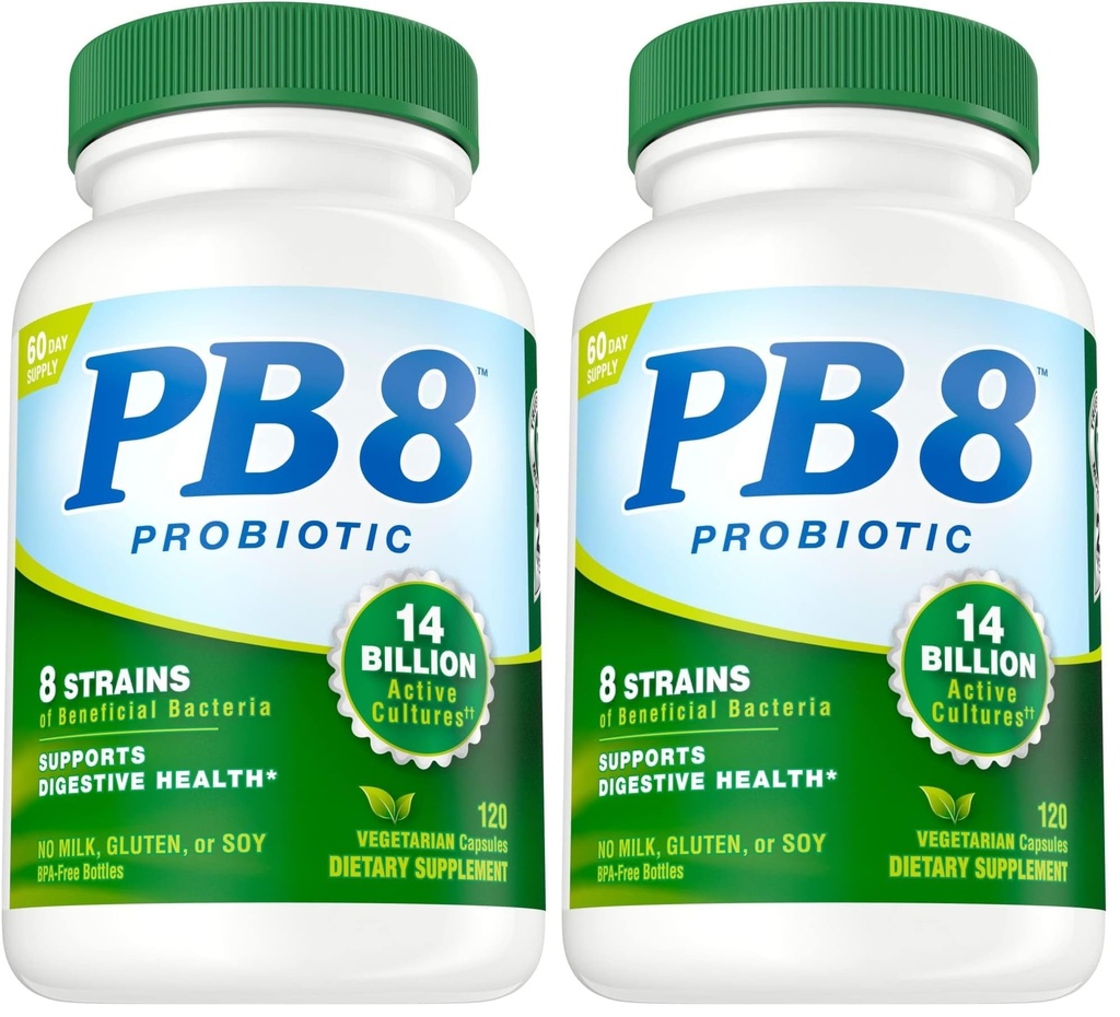 תזונה עכשיו PB 8 Probiotic Acidophilus for Life * תוסף תזונה צמחוני לגברים ונשים, 120 הרוזן (Pack of 2)