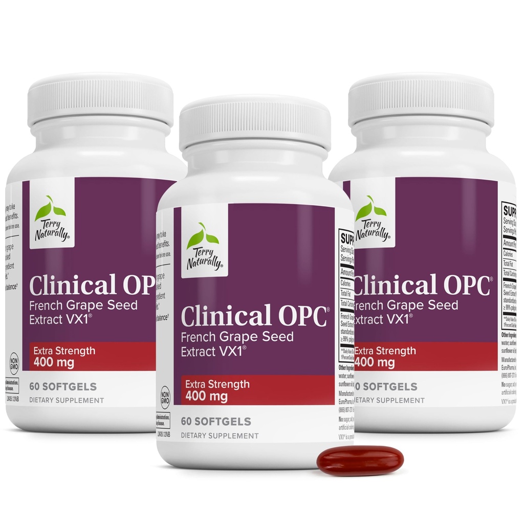 טרי באופן טבעי Clinical OPC תוספת כוח - Cardiovascular Health & Focus תמיכה - תוספת עם Grape Seed Extractd - תוספת תמיכה של 60 Softgels (Pack של 3)