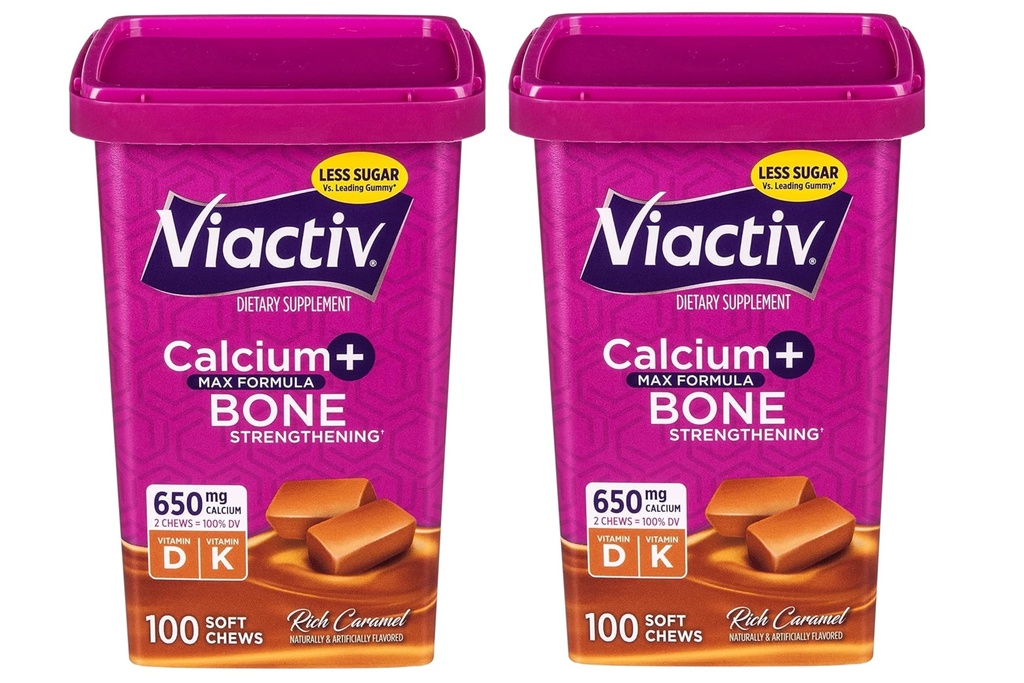 Viactiv מקס פורמולה Calcium +Vitamin D3 תוספת עבור בריאות העצם, ריצ' קארמל, 100 צ'יפס רך - 2 Pack