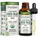 LiveWise Naturals Baby ויטמין D3-K2 נוזל תוסף, ויטמין טיפות לתינוקות ופעוטות, לצמיחה בריאה, פיתוח ו-Daily, Easy-to-Use Dropper בבקבוק זכוכית, 1 Fl Oz