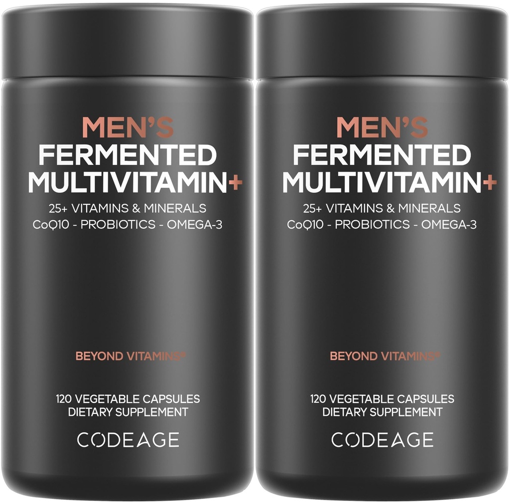 Codeage Men's Daily Multivitamin - 25+ Essentials & מינרלים, אורגני Whole Foods, Probiotics, אומגה 3, Zinc, ויטמין A, B, C, D, E & K, 2 Pack