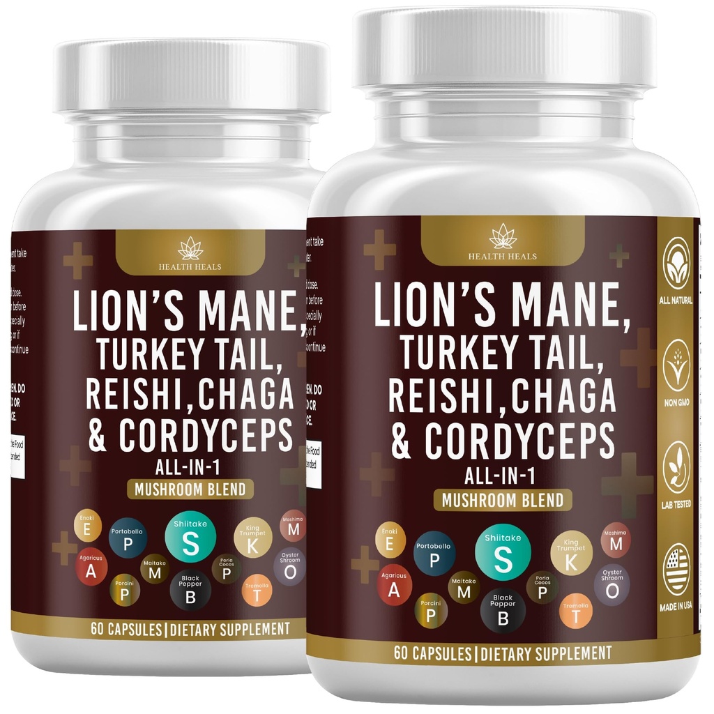 תוספת של אריה טורקיה Tail Reishi Cordyceps Chaga Marshmallow Root - 120 הרוזן