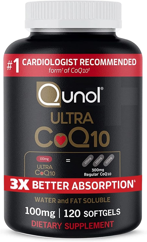Qunol CoQ10 100 מ"ג Softgels, Qunol Ultra CoQ10 100 מ"ג, 3x Better Absorption, Antioxidant for Heart Health & Energy Production, Coenzyme Q10 ויטמינים ותוספים, 120 Count (Pack of 24)