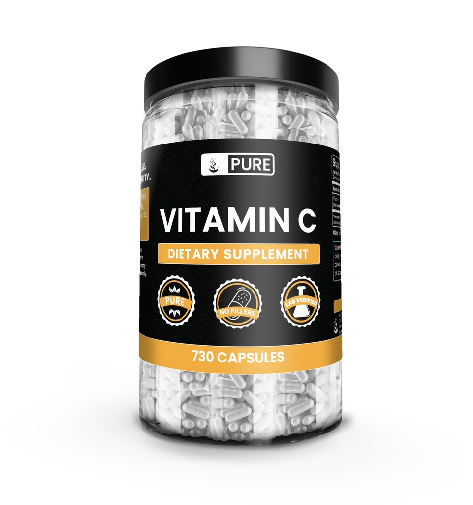 אורגנים מקוריים טהורים ויטמין C (730 קפסולות) No Magnesium Or Rice Fillers, Always Pure, מעבדה מאומתת