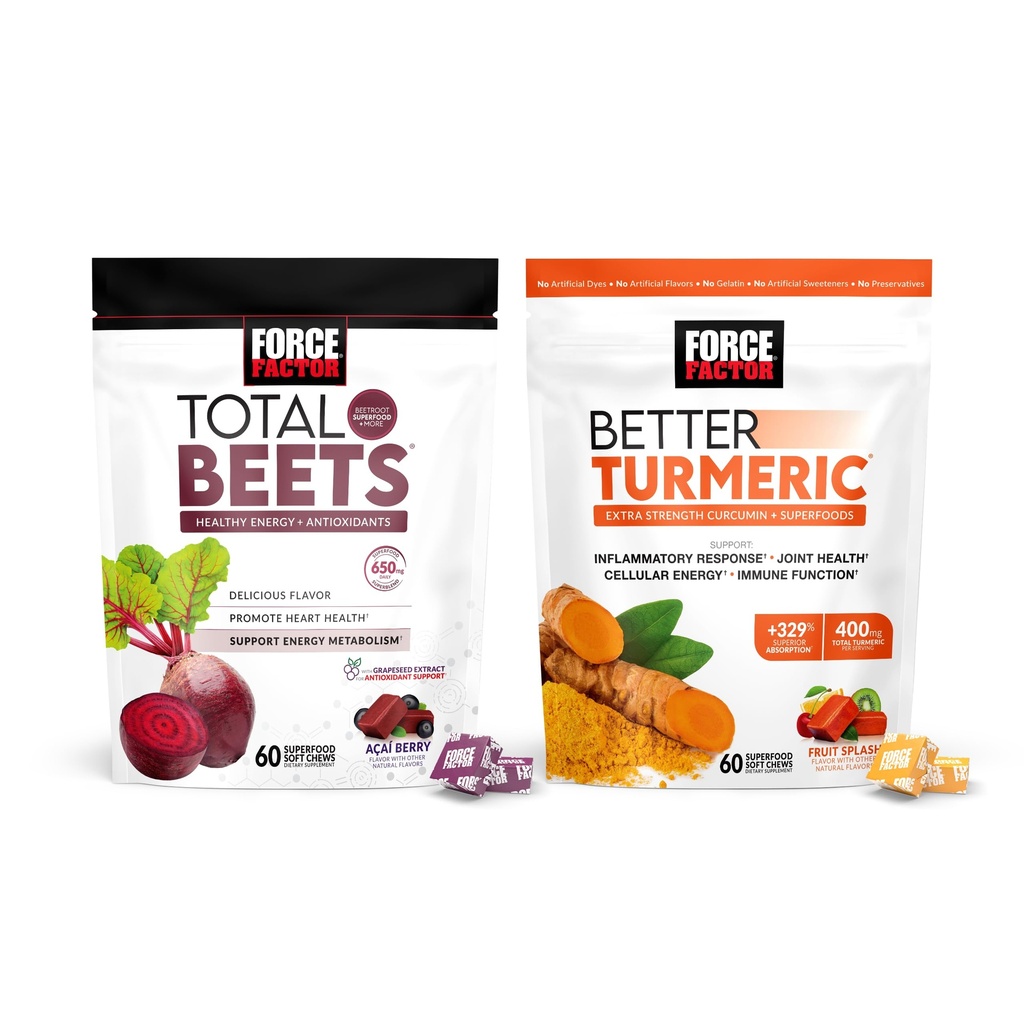 Power Factor Total Beets Soft Chews, 60 צ'אדות & Better Turmeric Joint Support Supplement, 60 צ'אנסים רכים