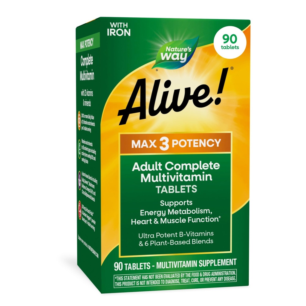 הדרך של הטבע חי! Max3 Potency Daily Multivitamin, Methylated B12 ו Folate, Ultra Potency B-vitamins כדי לתמוך במטבוליזם אנרגיה*, 90 טבליות