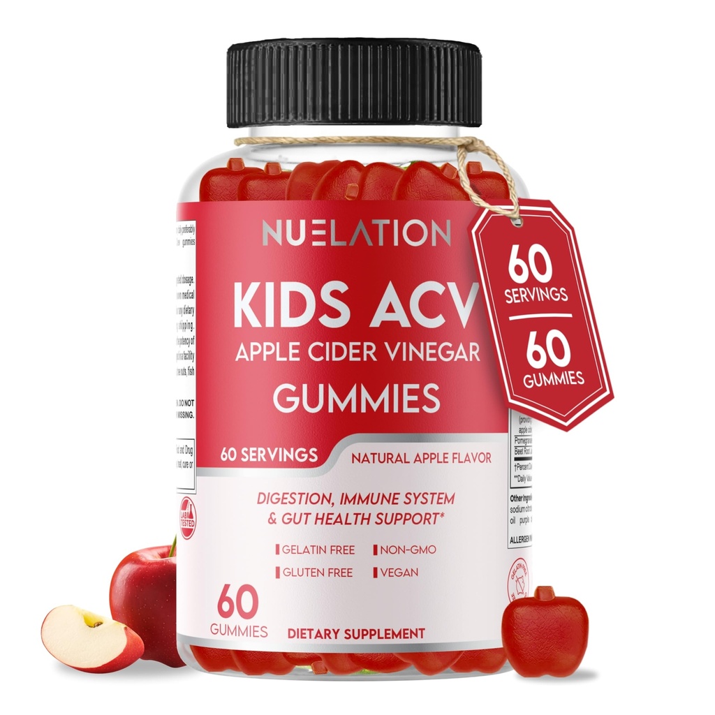 Apple Cider Vinegar Gummies לילדים, 60 משרתים. גלוטן חינם, טבעוני ו Gelatin חינם ACV חניכיים