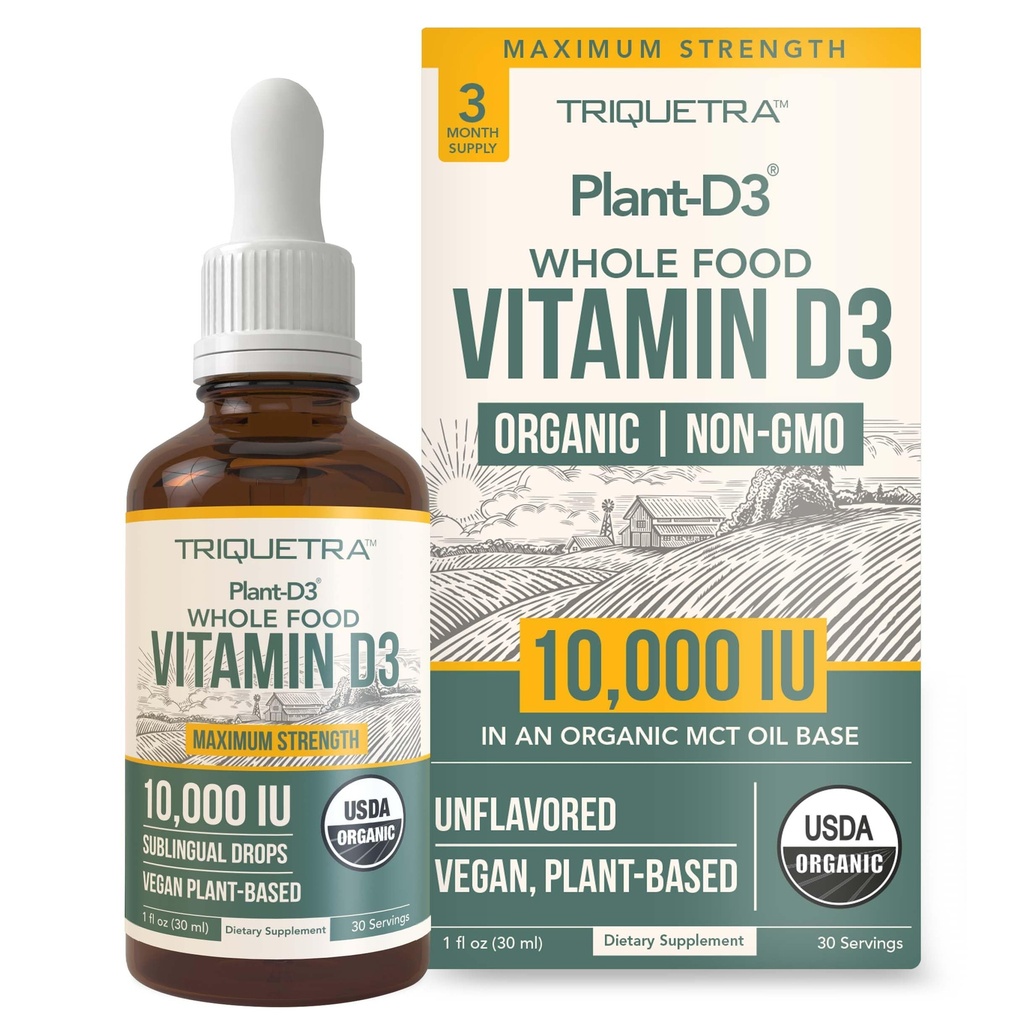 ויטמין D3 10,000 IU - Plant D3, Vegan, Max Power Sublingual נוזל D3 טיפות - 200% גבוה יותר Absorption, 100% צמחי מבוסס כולסטרול טופס & טבעוני D3, התאמת מינון (30 משרתים)