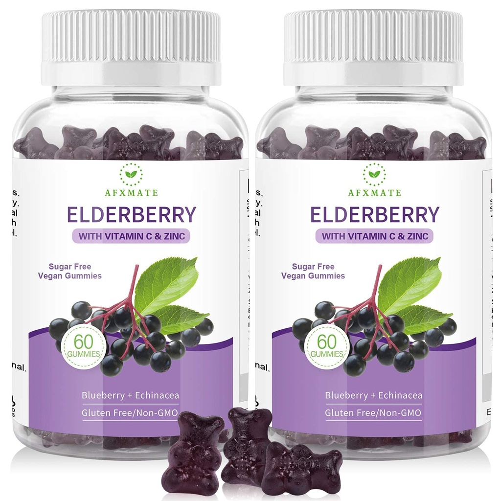 לאחר XMATE Sambucus Black Elderberry Gummies עם Zinc ו ויטמין C עבור מבוגרים ילדים Immune תמיכה, סוכר חינם 120 ספירות