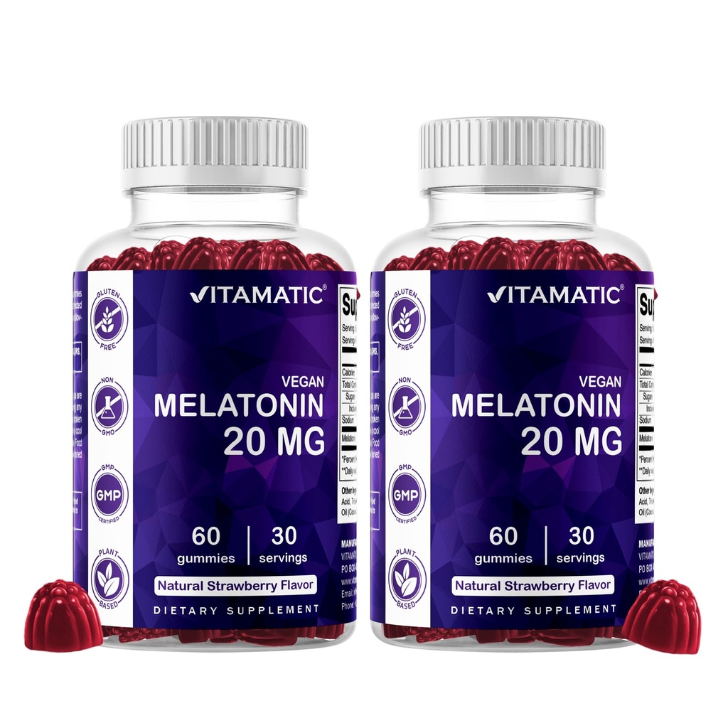 Melatonin 20 מ"ג מסטיקנים למבוגרים, 30 משרתים - 60 Count - non-Habit Forming תוסף (Pack of 2)