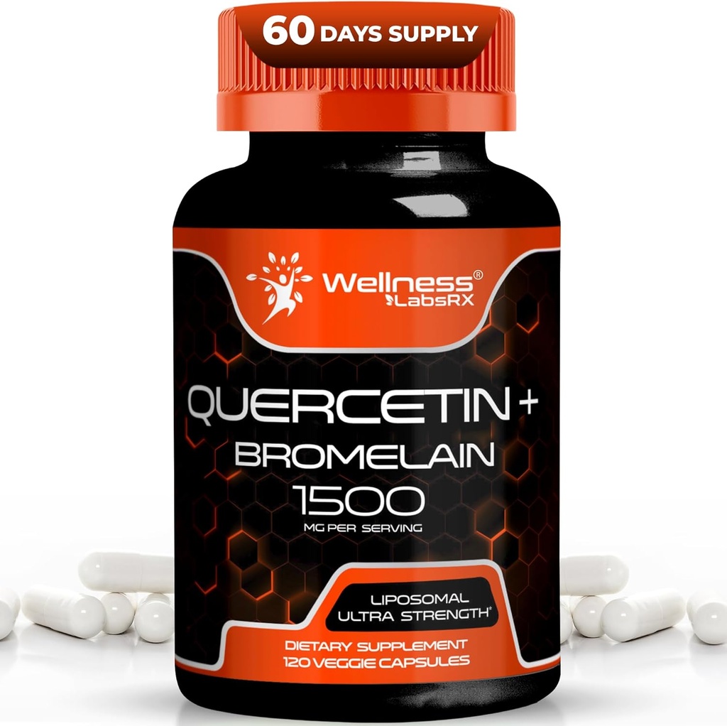 Quercetin עם תוסף Bromelain - 1500 מ"ג - Immune Support and Heart Health כמוסות עבור גברים ונשים, תוספי Quercetin עוזרים תמיכה משותפת & מערכת הנשימה בריאה - 120 Count Count Count