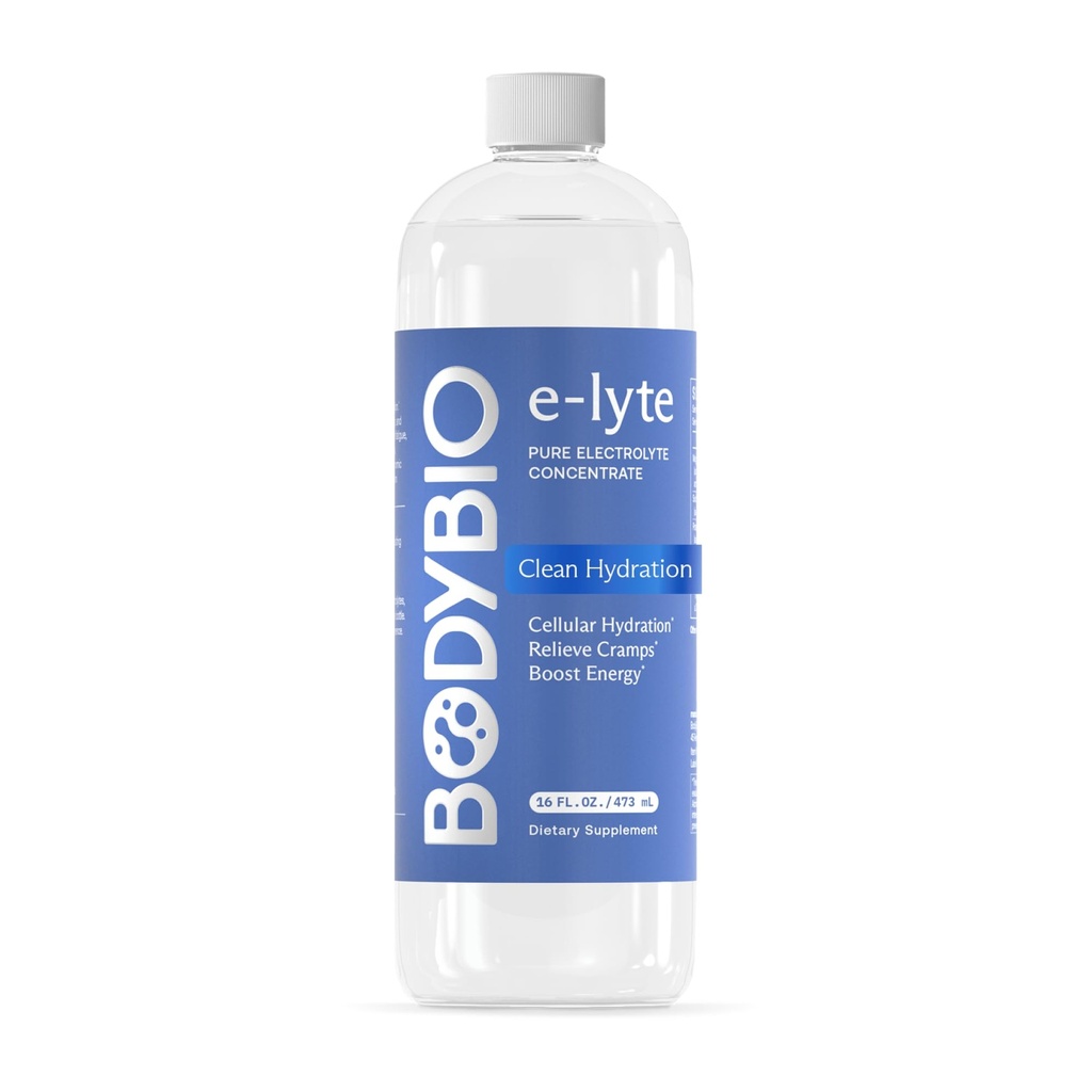 BodyBio e-Lyte - אלקטרוליטיקה נוזלית עבור הידרציה נקייה, אנרגיה & Cramp הקלה - No Sugar, No artificial Flavors, No Fillers, Keto Friendly
